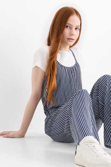 Kinder Mädchen - Set - Kurzarmshirt und Jumpsuit - 2 teilig - dunkelblau