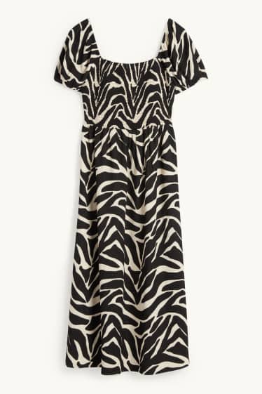 Dona - Vestit fit & flare - estampat - punt de niu d'abella - negre/beix