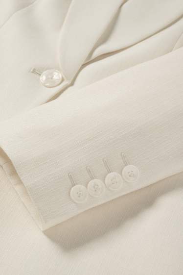 Women - Long blazer - regular fit - textured - cremewhite