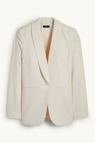 Women - Long blazer - regular fit - textured - cremewhite