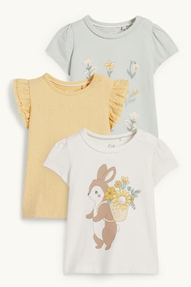 Baby Girls - Multipack of 3 - flowers and bunny rabbit - baby short sleeve T-shirt - mint green