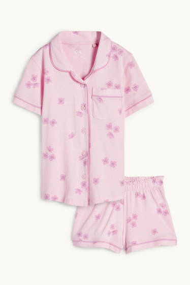 Enfants filles - Pyjashort - 2 pièces - à fleurs - rose