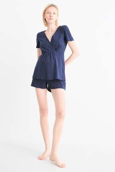 Femmes - Pyjashort d’allaitement - à pois - bleu foncé