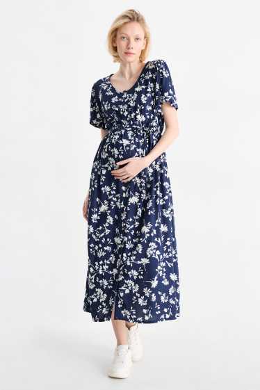 Dona - Vestit de lactància de viscosa amb coll en punta - de flors - blau