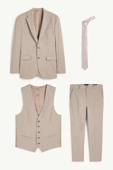 Hommes - Costume à cravate - regular fit - 4 pièces - beige
