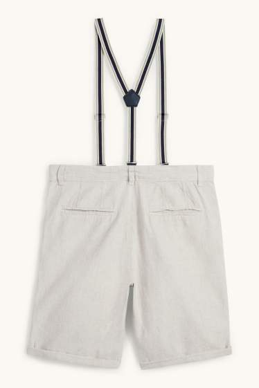 Kinder Jungen - Bermudas mit Hosenträgern und Leinen-Anteil - hellbeige