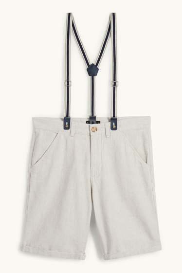 Kinder Jungen - Bermudas mit Hosenträgern und Leinen-Anteil - hellbeige
