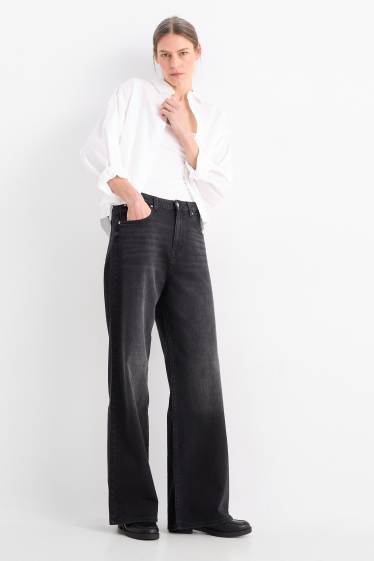 Femmes - Wide leg jean - high waist - jean gris foncé