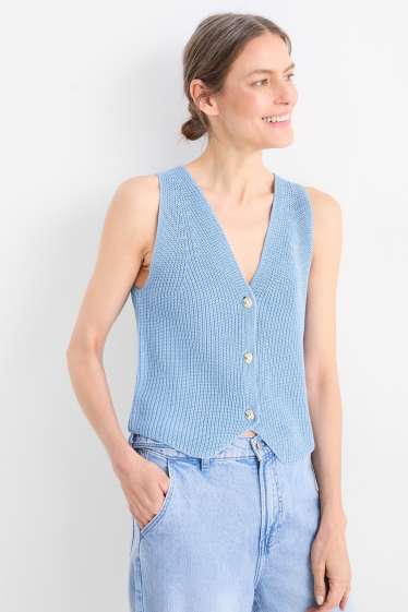Femmes - Gilet sans manches en maille - finition côtelée - bleu