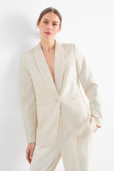 Women - Long blazer - regular fit - textured - cremewhite