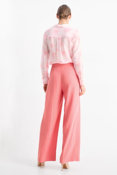 Women - Business trousers - high waist - wide leg - pink
