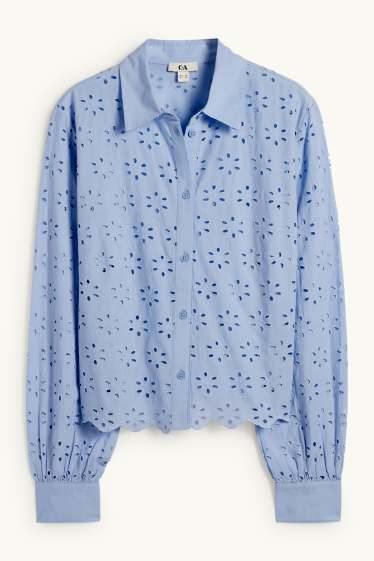 Damen - Bluse - Broderie Anglaise - hellblau
