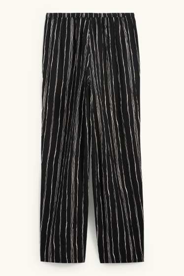 Femmes - Pantalon de toile - high waist - wide fit - à rayures - texturé - noir