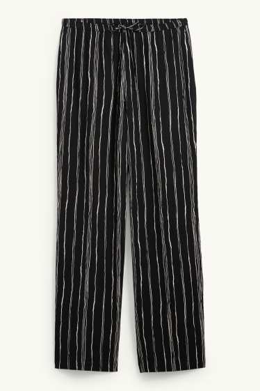 Femmes - Pantalon de toile - high waist - wide fit - à rayures - texturé - noir
