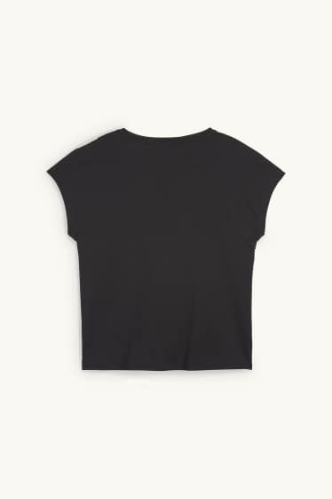 Damen - T-Shirt - geblümt - schwarz / beige