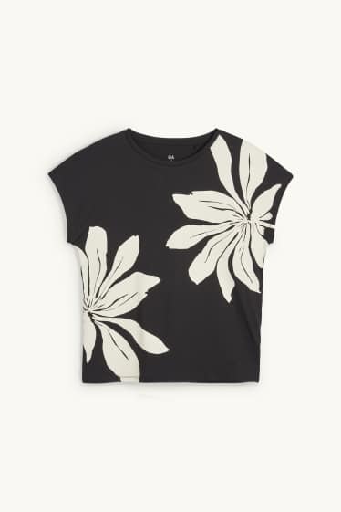 Damen - T-Shirt - geblümt - schwarz / beige