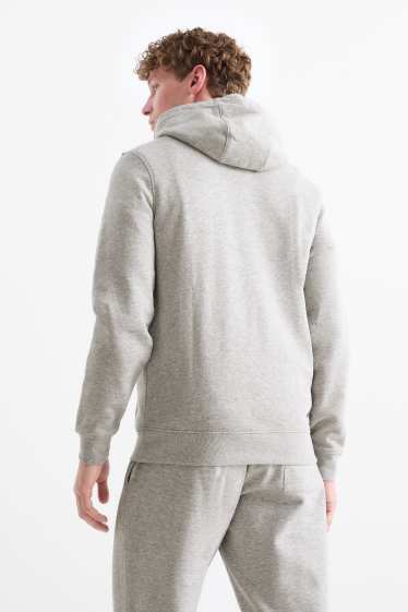 Pánské - Mikina s kapucí - světle šedá-žíhaná