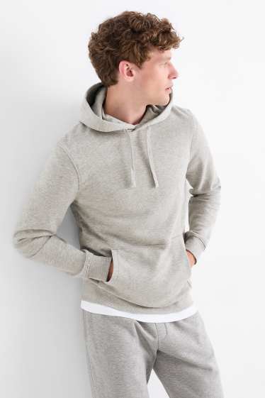 Pánské - Mikina s kapucí - světle šedá-žíhaná