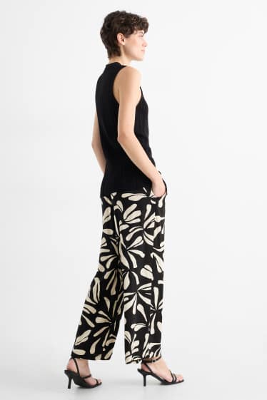 Femmes - Pantalon en toile - high waist - wide leg - à motif - noir / beige