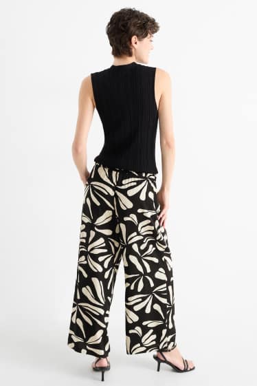 Femmes - Pantalon en toile - high waist - wide leg - à motif - noir / beige