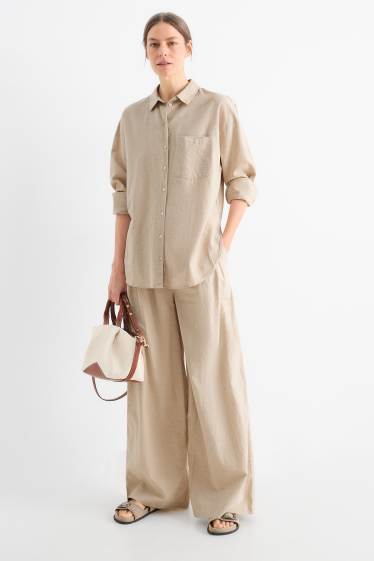 Damen - Stoffhose - High Waist - Wide Leg - Leinen-Mix - hellbeige