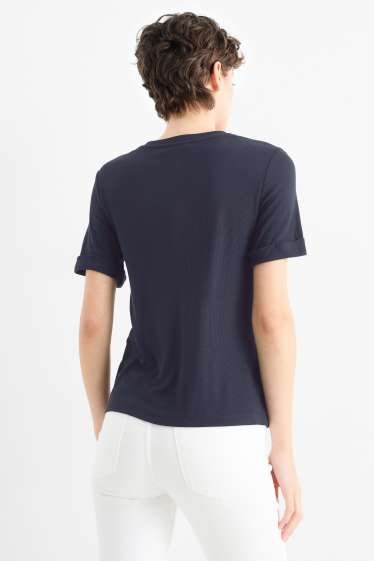 Femmes - Haut Henley - slim fit - finition côtelée - bleu foncé