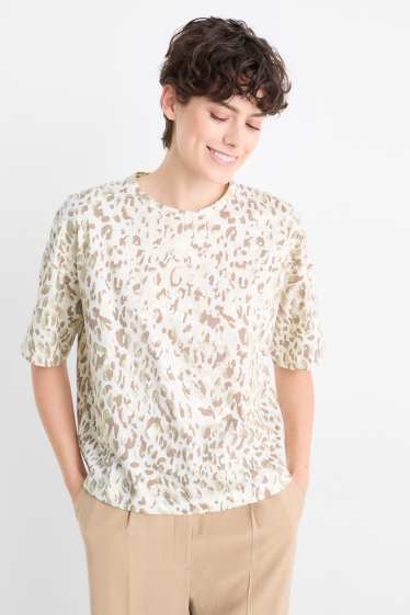 Femmes - T-Shirt - brillante - imprimé léopard - blanc / beige