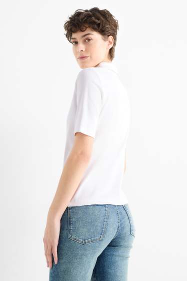 Women - Polo shirt - ribbed - cremewhite