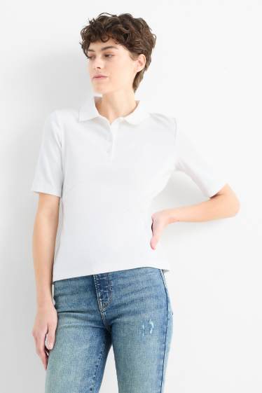 Women - Polo shirt - ribbed - cremewhite