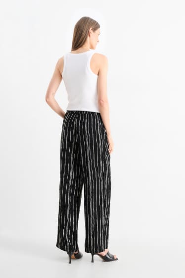 Femmes - Pantalon de toile - high waist - wide fit - à rayures - texturé - noir