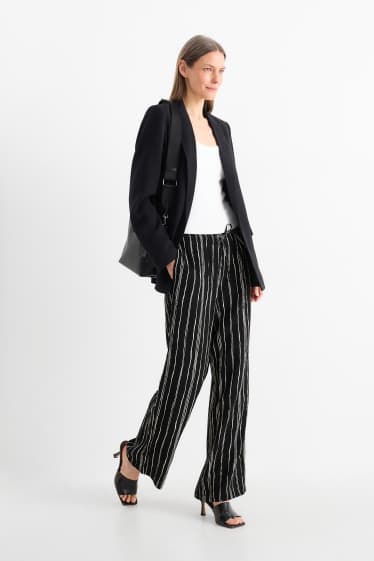 Femmes - Pantalon de toile - high waist - wide fit - à rayures - texturé - noir