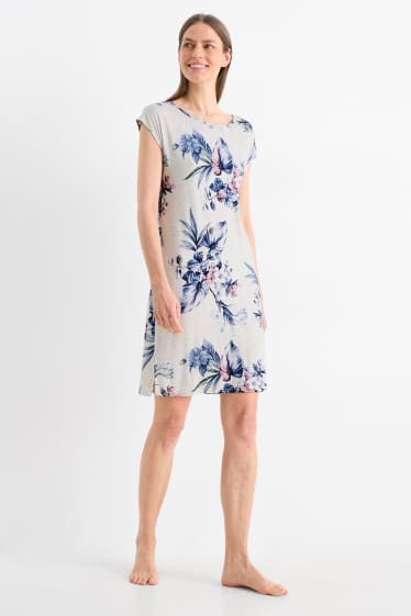Femmes - Chemise de nuit en viscose - à fleurs - gris clair