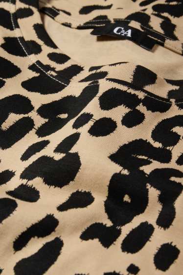 Dámské - Tričkové šaty - s leopardím vzorem - béžová