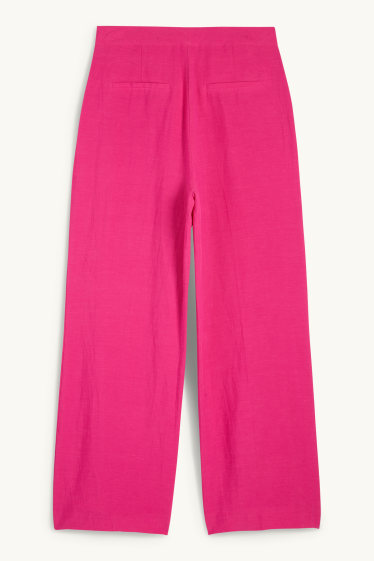 Women - Business trousers with linen content - high waist - straight fit - pink