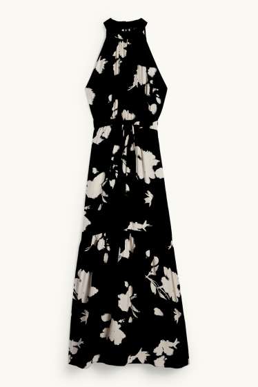 Dames - Fit & flare-jurk - gebloemd - zwart / beige