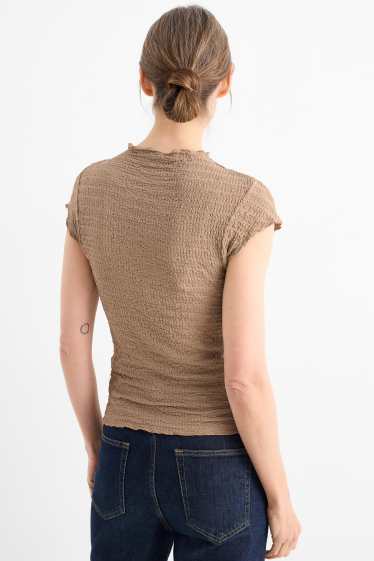 Femmes - T-shirt - texturé - taupe
