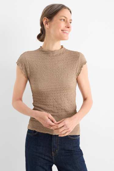 Femmes - T-shirt - texturé - taupe