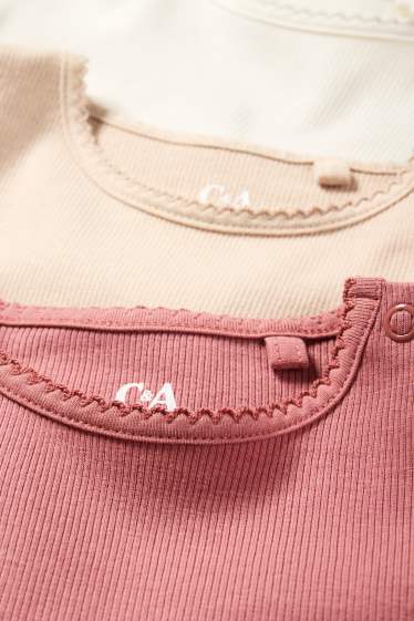 Bébés filles - Lot de 3 - haut à manches longues pour bébé - finition côtelée - blanc crème