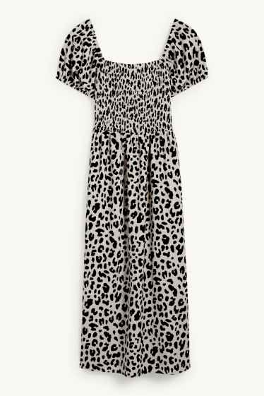 Dona - Vestit fit & flare - estampat de lleopard - estructurat - de punt de niu d'abella - negre/beix