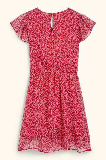 Enfants filles - Robe - à fleurs - rouge