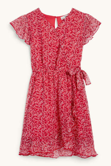 Enfants filles - Robe - à fleurs - rouge