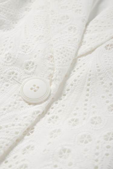 Femmes - Blazer long - regular fit - broderie anglaise - blanc crème