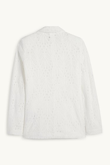 Femmes - Blazer long - regular fit - broderie anglaise - blanc crème