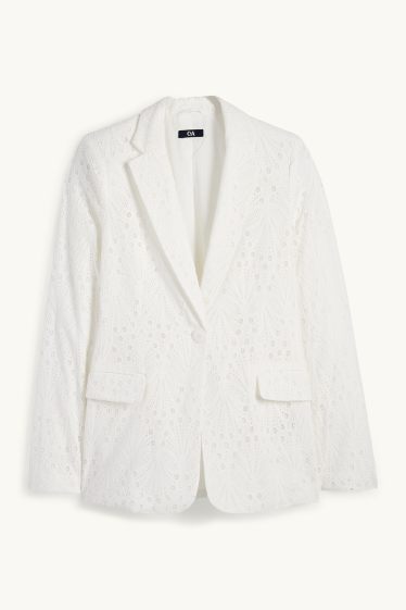 Femmes - Blazer long - regular fit - broderie anglaise - blanc crème