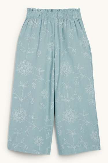 Kinder Mädchen - Stoffhose - geblümt - türkis