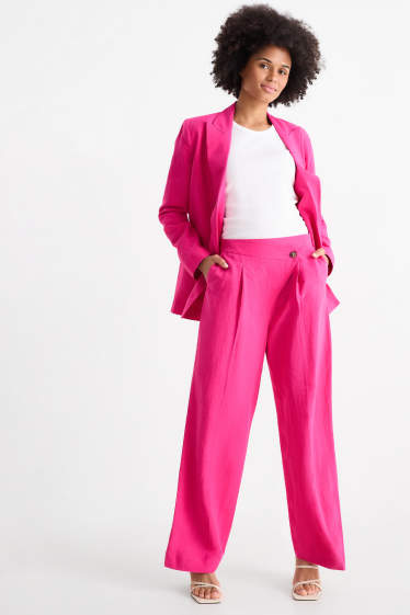 Women - Business trousers with linen content - high waist - straight fit - pink