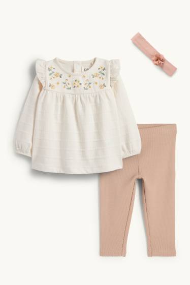 Neonate - Fiorellini - completo per neonate - 3 pezzi - bianco crema