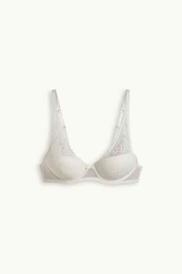 Dames - BH met beugels - PLUNGE - voorgevormd - crème wit
