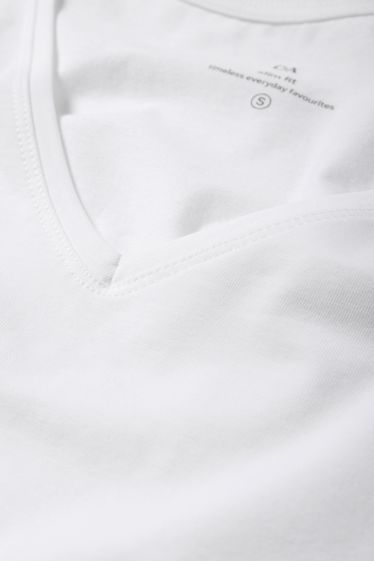 Dámské - Tričko s výstřihem ve tvaru V - slim fit - bílá