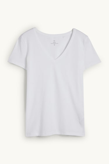 Dámské - Tričko s výstřihem ve tvaru V - slim fit - bílá